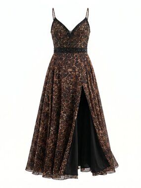 MacDuggal Cheetah Print Beaded Gown